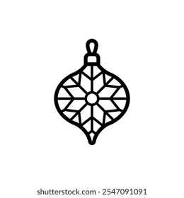 Glass ball with geometric ornament vector icon. Christmas tree decoration. Winter holidays (Christmas, New Year) vector icon with editable stroke line.