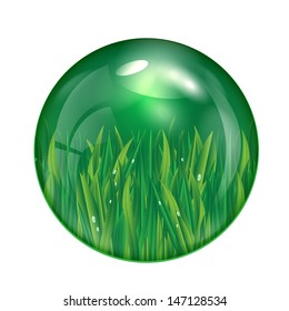 glass ball with green grass isolated on white background.eco icon.vector