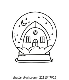 Glass ball with a house vector Illustration Doodle Isolated on white Background Christmas Concept