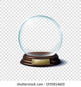 Glass ball on a wooden stand. Vector illustration.