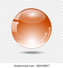 Glass ball. Orange glass sphere. Vector illustration
