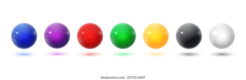Glass ball set isolated on transparent background. Realistic colorful orbs