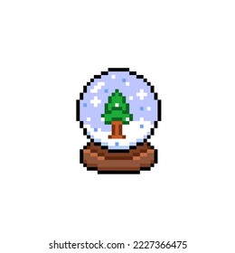 bola de vidrio con árbol de abeto de nieve en el estilo de arte de píxeles