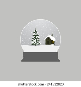 glass ball with snow with tree and house
