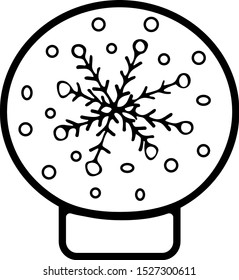 Glass ball with snowflake and snow black and white doodle style. Hand drawn snowglobe for adult. Illustration vector for New Year. Simple single element, gift