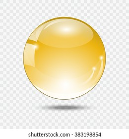 Glass ball. Yellow glass sphere. Vector illustration