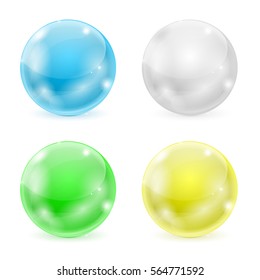 Glass balls. Colored 3d shiny sphere. Vector illustration isolated on white background.
