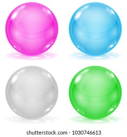 Glass balls. Set of 3d shiny sheres isolated on white background. Vector illustration