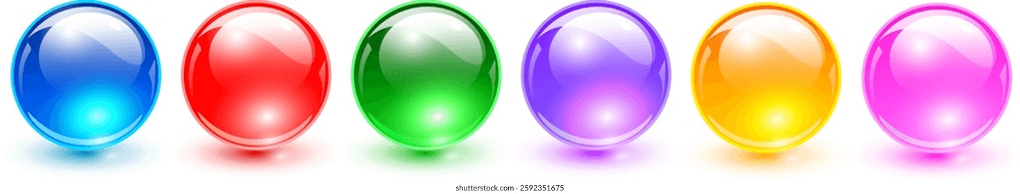 Glass balls set, multicolored 3d shiny spheres collection, vector illustration.
