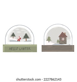 bolas de vidrio con nieve; vector; ilustración; decoración; año nuevo; plantilla; elemento; vintage