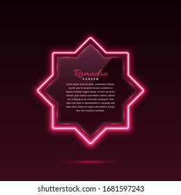 Glass banner with neon lights. Arab star. Vector eps10