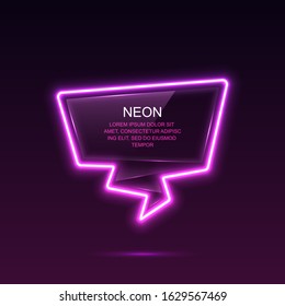 Glass banner with neon lights. Vector illustration.