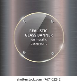 Glass banner on steel metallic background.