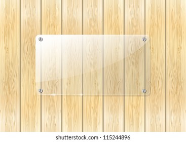 Glass banner on wooden background