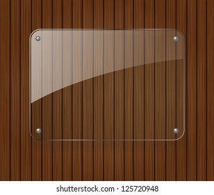 Glass banner on wooden background