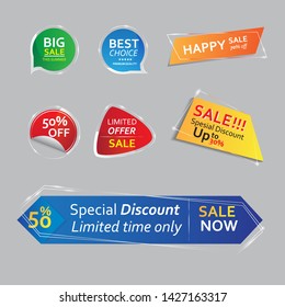 Glass banner promotional badges and sale tags. price tag sale. vector price. tag sale