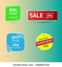 Glass banner promotional badges and sale tags. price tag sale. vector price. tag sale. Discount season sale