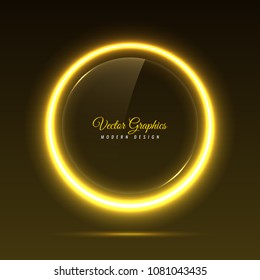 Banner de cristal de forma redonda. Cartel transparente con luces de neón. Ilustración vectorial.
