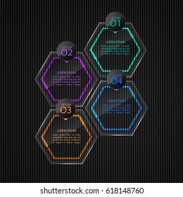 Glass banners, set off infographic templates, vector web bars 