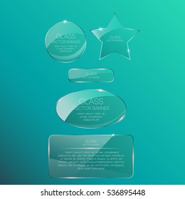 Glass banners shine shape template on turquoise background