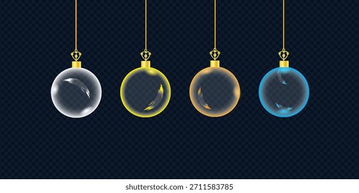 Conjunto de bolas de vidro. 3D transparente bolas de Natal pendurado para celebrações de Natal e Ano Novo. ilustração vetorial