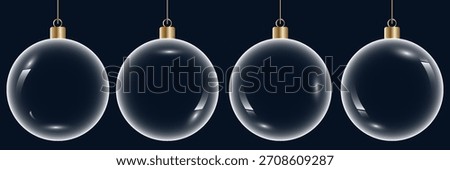 Glass bauble set. 3D transparent Christmas balls hanging for Christmas and New Year celebrations. vector illustrations
