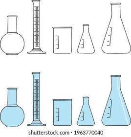 glass beaker line vector illustration isolated on white background.