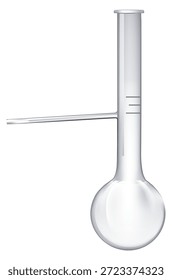A glass beaker with a long handle is sitting on a white background