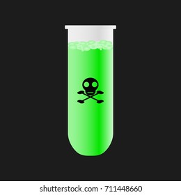 Glass beaker with a poisonous liquid. Vector Image.