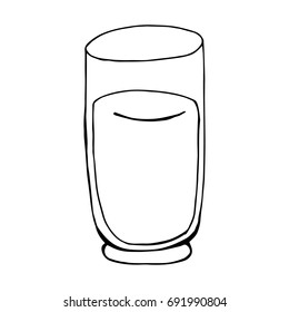 Glass beaker with a soft drink. Hand drawn glass with water. Vector illustration.