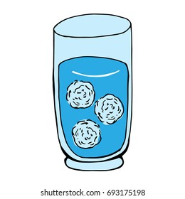 A glass beaker with a soft drink. A glass with ice balls. Vector illustration.