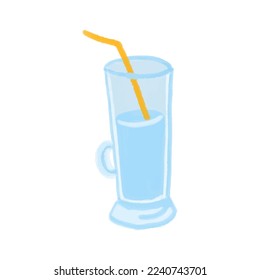 Glass beaker with a straw.