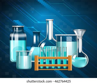 Bebidas de vidrio y testículos con ilustración de líquido azul