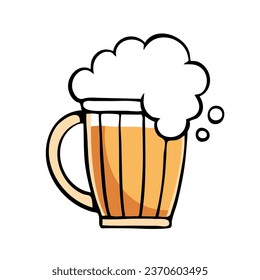 Glass of beer. Alcoholic drink made from malt and hops. Natural product. Cartoon vector illustration isolated on white background. Hana drawn outline