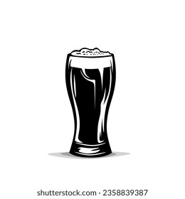 Ein Glas Bier, Schwarz-Weiß-Illustration, Video-Design auf weißem Hintergrund