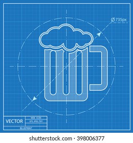 Glass of beer blueprint icon 