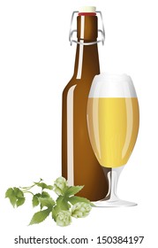 A glass with beer and a beer bottle 