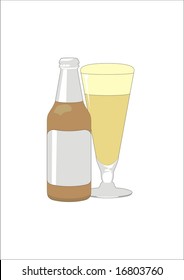 Glass of beer with bottle