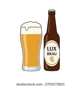 A glass of beer and a bottle 