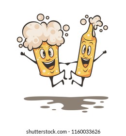 glass of beer and bottle cartoon character