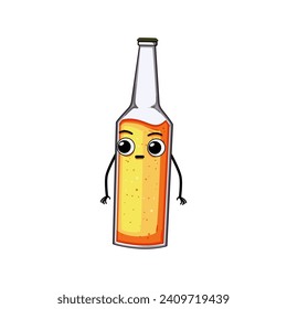 glass beer bottle character cartoon. alcohol drink, label silhouette, lager simple glass beer bottle character sign. isolated symbol vector illustration