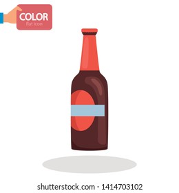Glass beer bottle color vector icon. Flat design