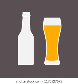 Glass of beer and bottle flat icon. Symbol Template Logo. Vector isolated illustration.