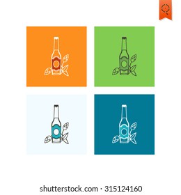 Glass Beer Bottle with Hop. Oktoberfest Beer Festival. Flat design style. Vector