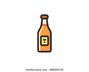 glass beer bottle, linear flat color icon