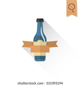 Glass Beer Bottle. Oktoberfest Beer Festival. Long Shadow. Flat design style. Vector