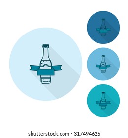 Glass Beer Bottle. Oktoberfest Beer Festival. Long Shadow. Flat design style. Vector
