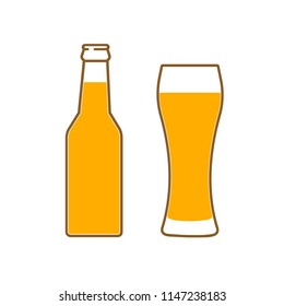 Glass of beer and bottle. Symbol Template Logo. Isolated vector illustration on white background.