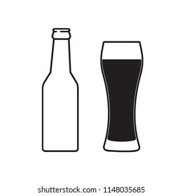 Glass of beer and bottle. Symbol Template Logo. Isolated vector illustration on white background.