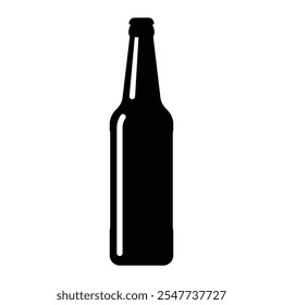 Icono de Vector de botella de cerveza de vidrio. Silueta negra. Pub, concepto de bar. Pictograma de la cervecería. Diseño de etiqueta de bebida alcohólica. Aislado sobre fondo blanco.